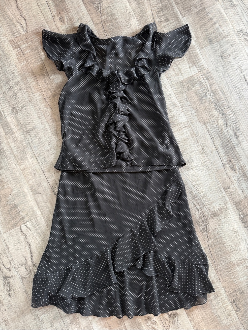 Chaps Black Polka Dot Ruffle Skirt Set XL